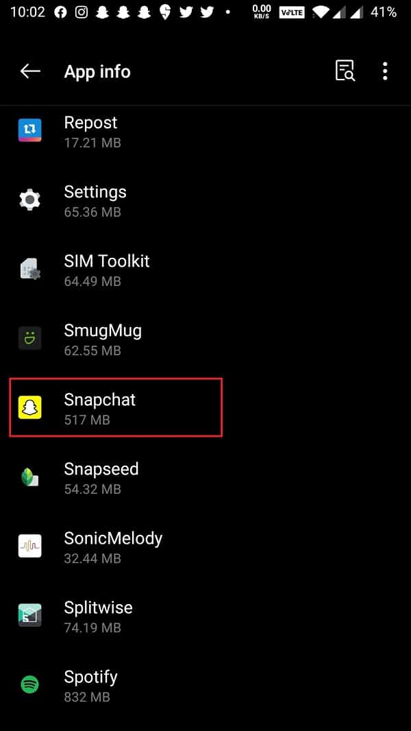 scroll down until you find Snapchat | Fix: Snapchat Notifications Not Working [iOS & Android]