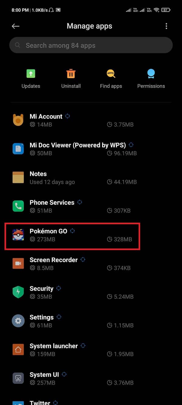 scroll through the list of installed apps and select Pokémon GO. | Fix Pokémon Go GPS Signal Not Found