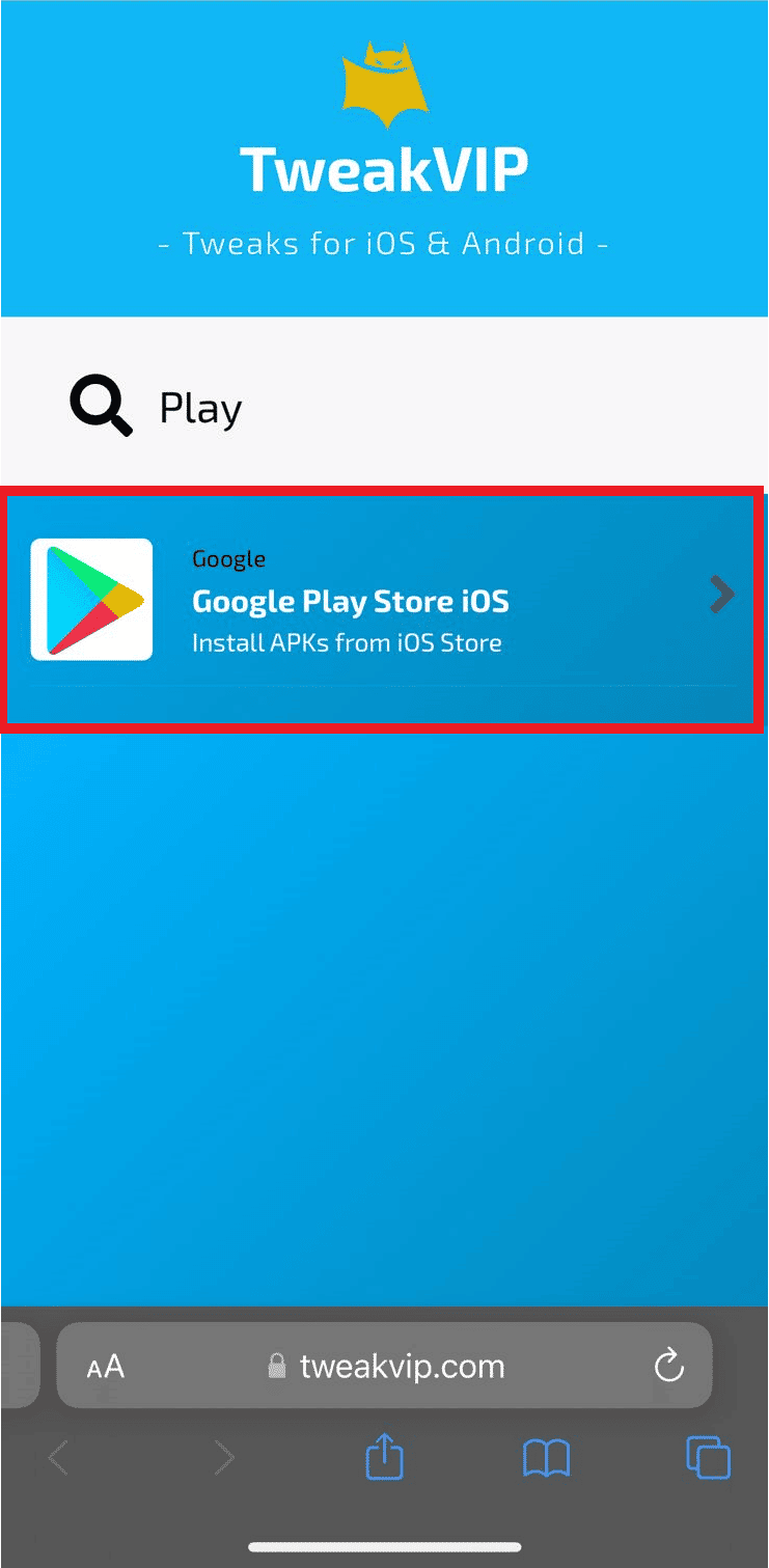 search for Play Store in the search bar and tap on the Google Play Store iOS option from the search results