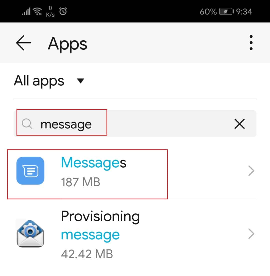 search for messages app in all apps settings and tap on it