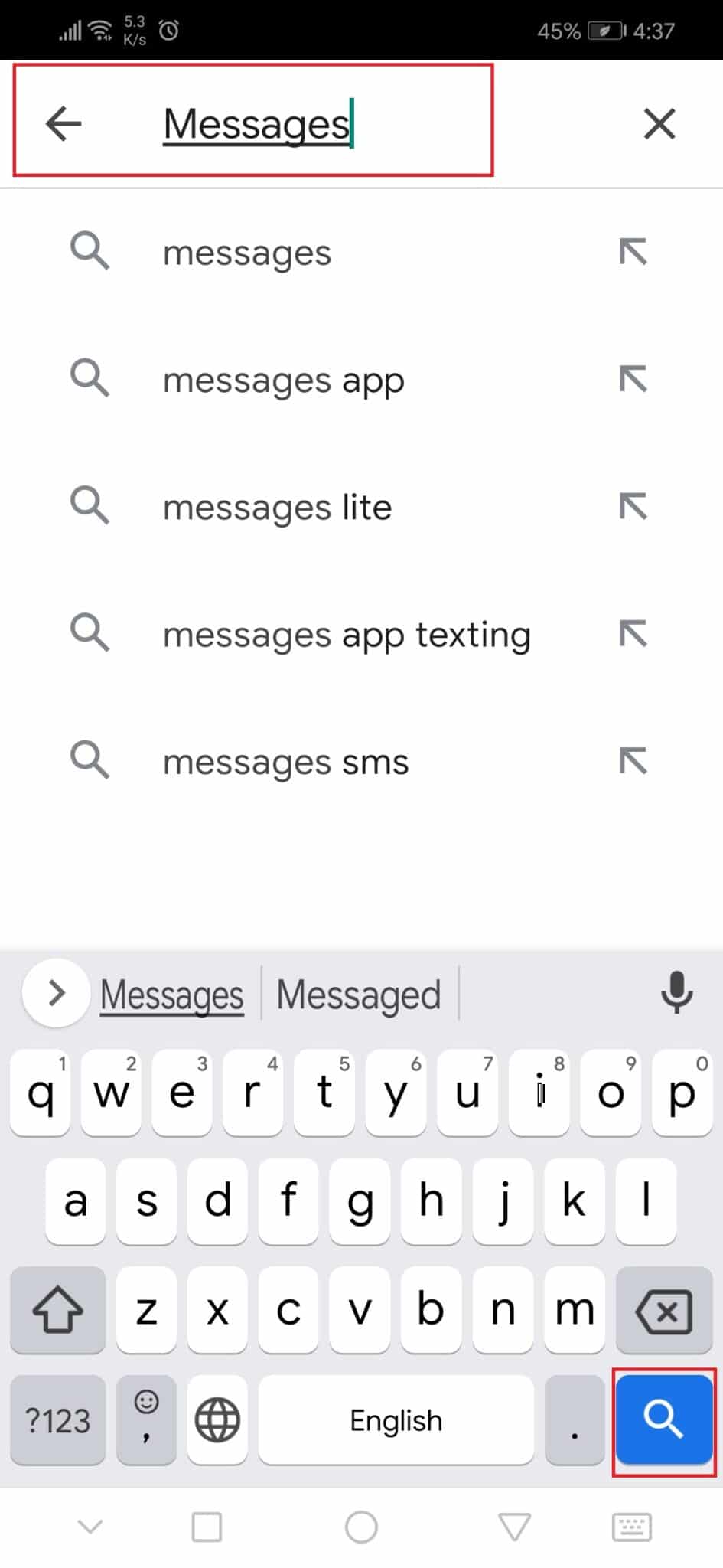 search for messages app in google play store