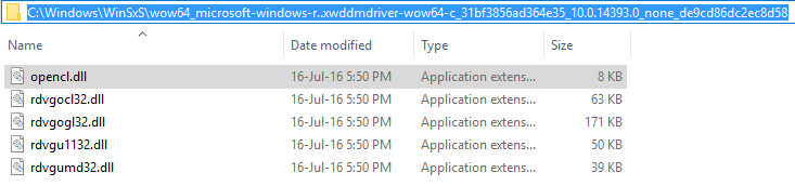 search for opencl.dll file inside WinSxS folder