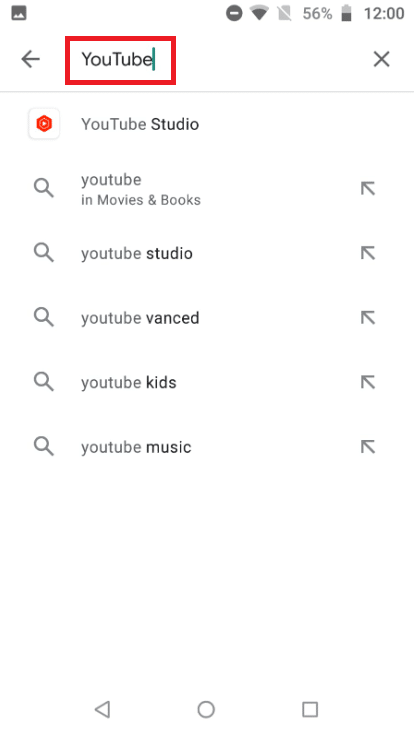 Search for YouTube in the search bar and tap on Enter