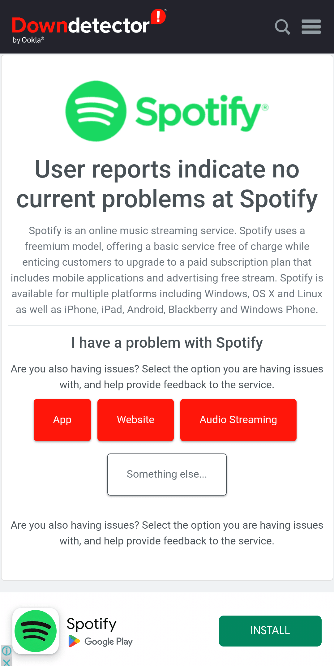 search spotify on down detector