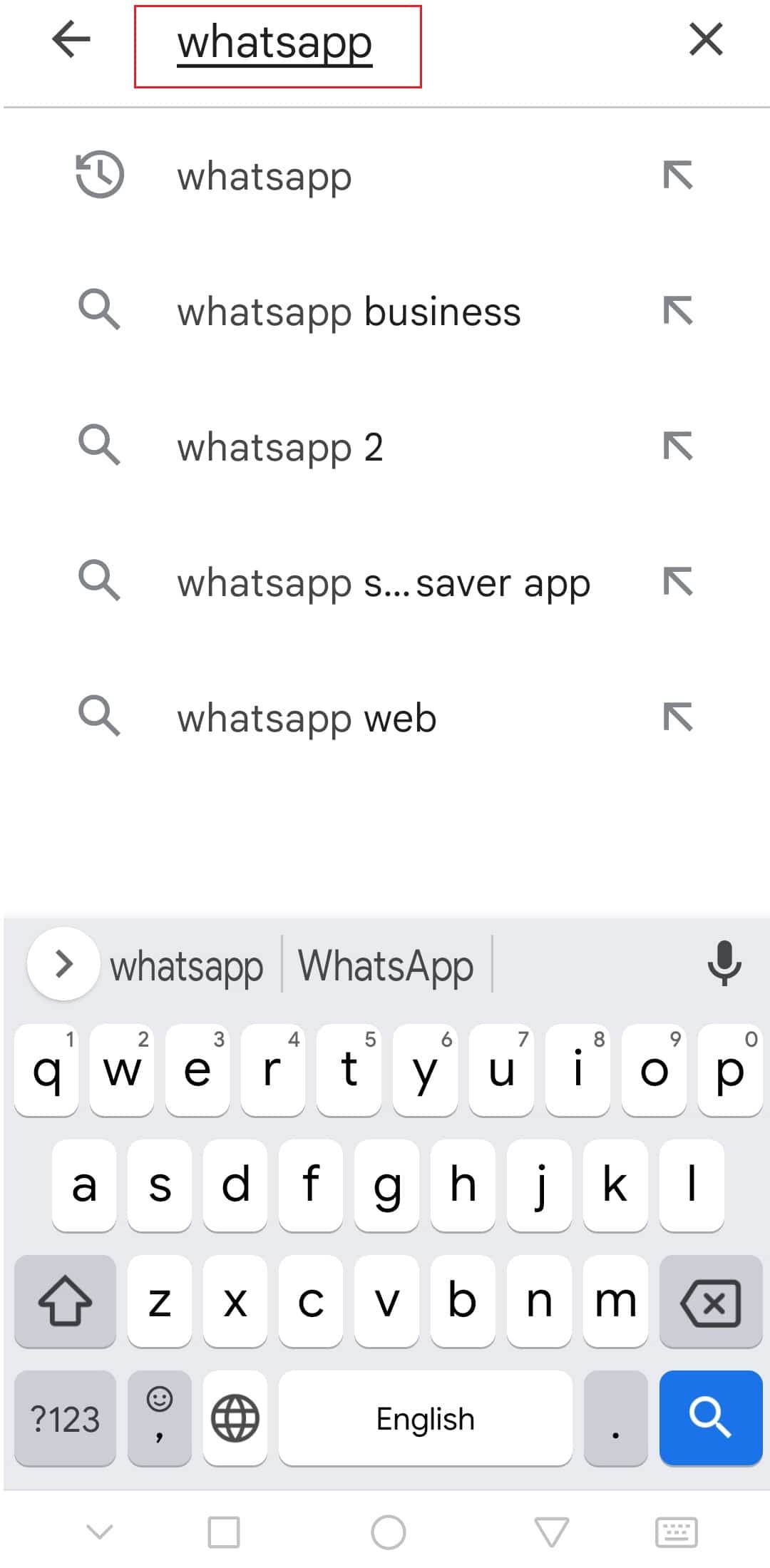 vyhľadajte whatsapp v aplikácii obchodu Google Play pre Android