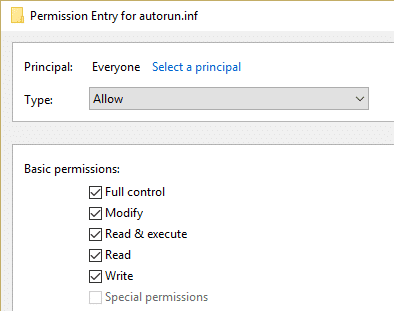 select Full control under basic permission for permission entry