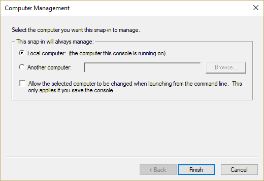 select Local computer in Computer Management snap in