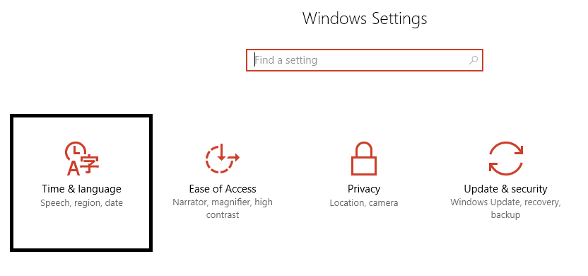select Time & language from settings