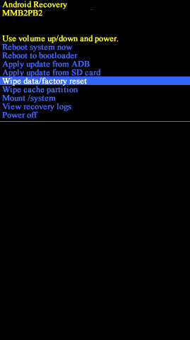select Wipe data or factory reset on Android recovery screen