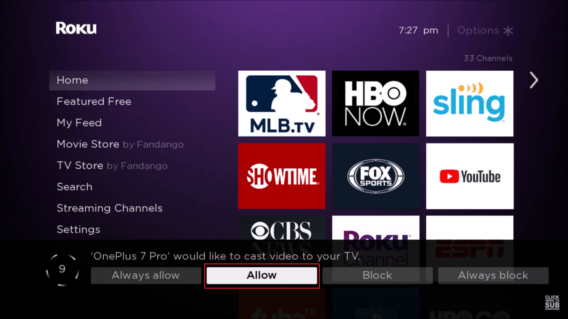 select allow to add device in roku tv player