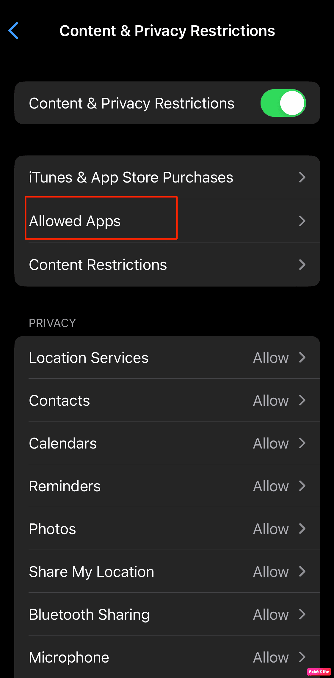 selecione o botão de aplicativos permitidos. 8 maneiras de corrigir o desaparecimento do aplicativo Safari do iPad