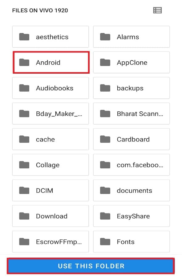 Android ကိုရွေးပြီး Use this folder ကိုနှိပ်ပါ။ Android တွင် .estars ကိုအသုံးပြုနည်း