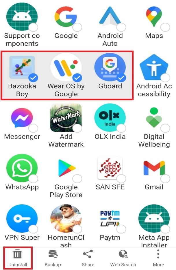 Select apps and tap on uninstall