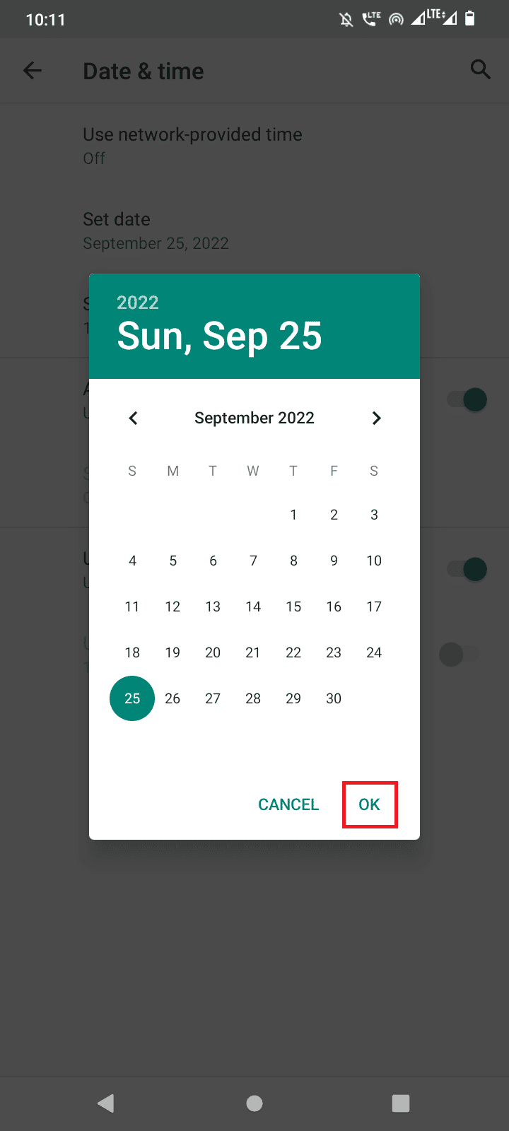 select correct date and tap OK