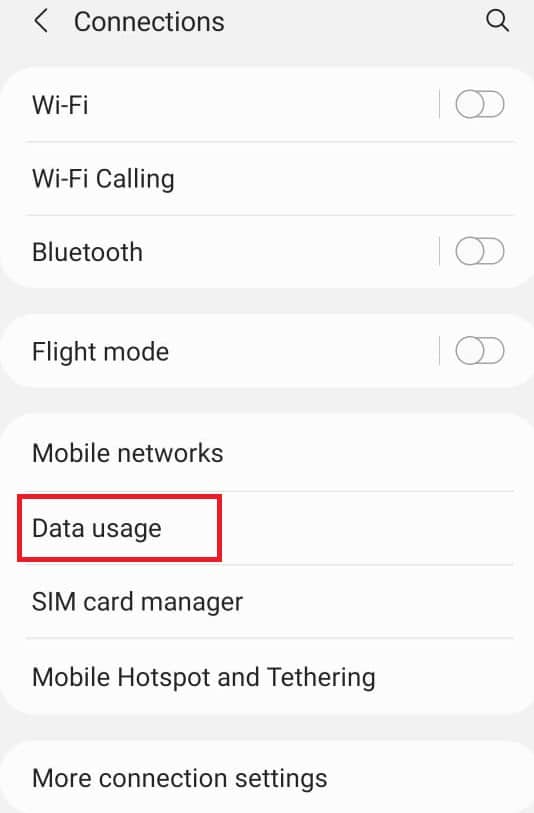 Select Data usage. How to Open Android Phone Settings Menu