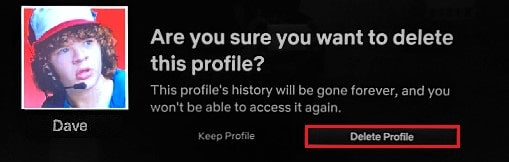 select delete profile to confirm in netflix TV