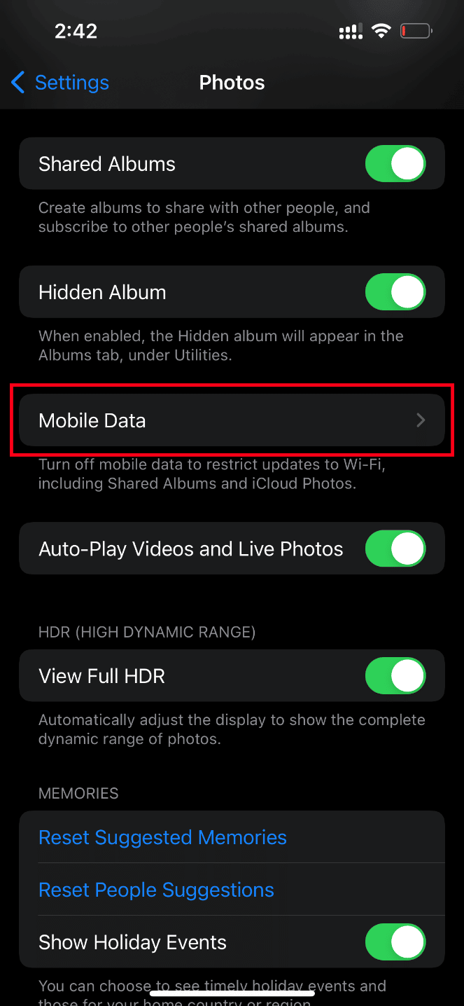 Select Mobile Data. Fix An Error Occurred While Loading a Higher Quality Version of this Photo on iPhone