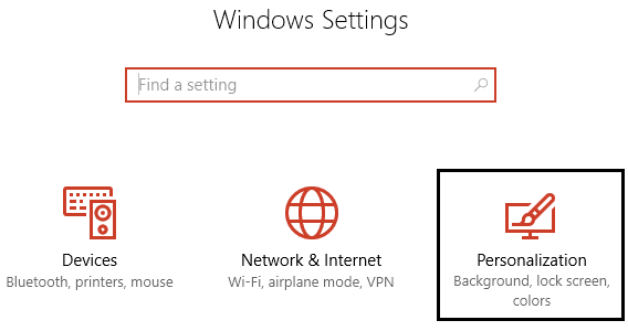select personalization in Windows Settings