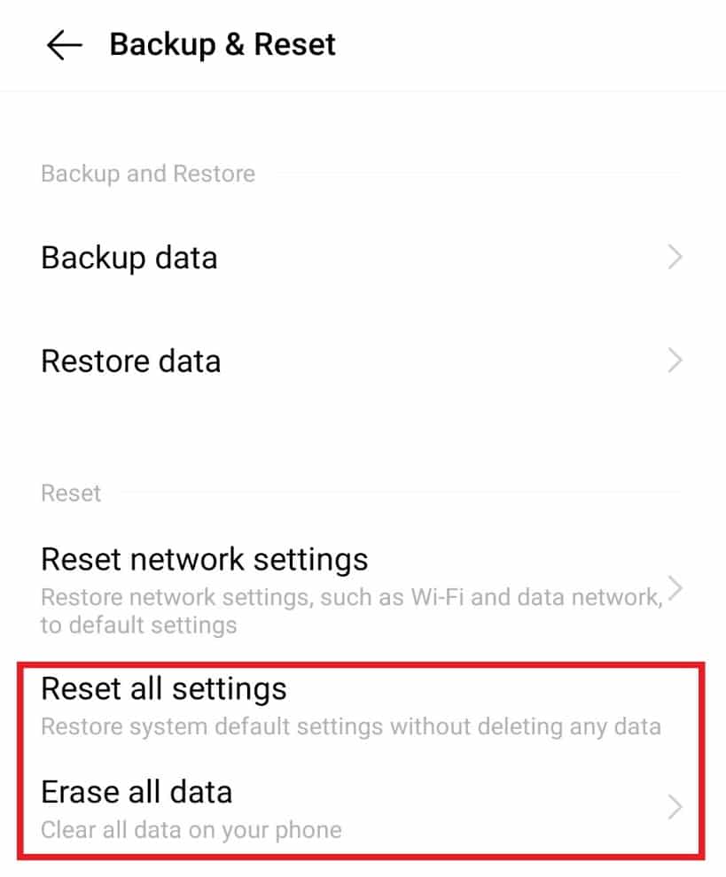 Select reset all settings and erase all data