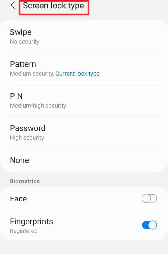 Select Screen lock type. How to Open Android Phone Settings Menu