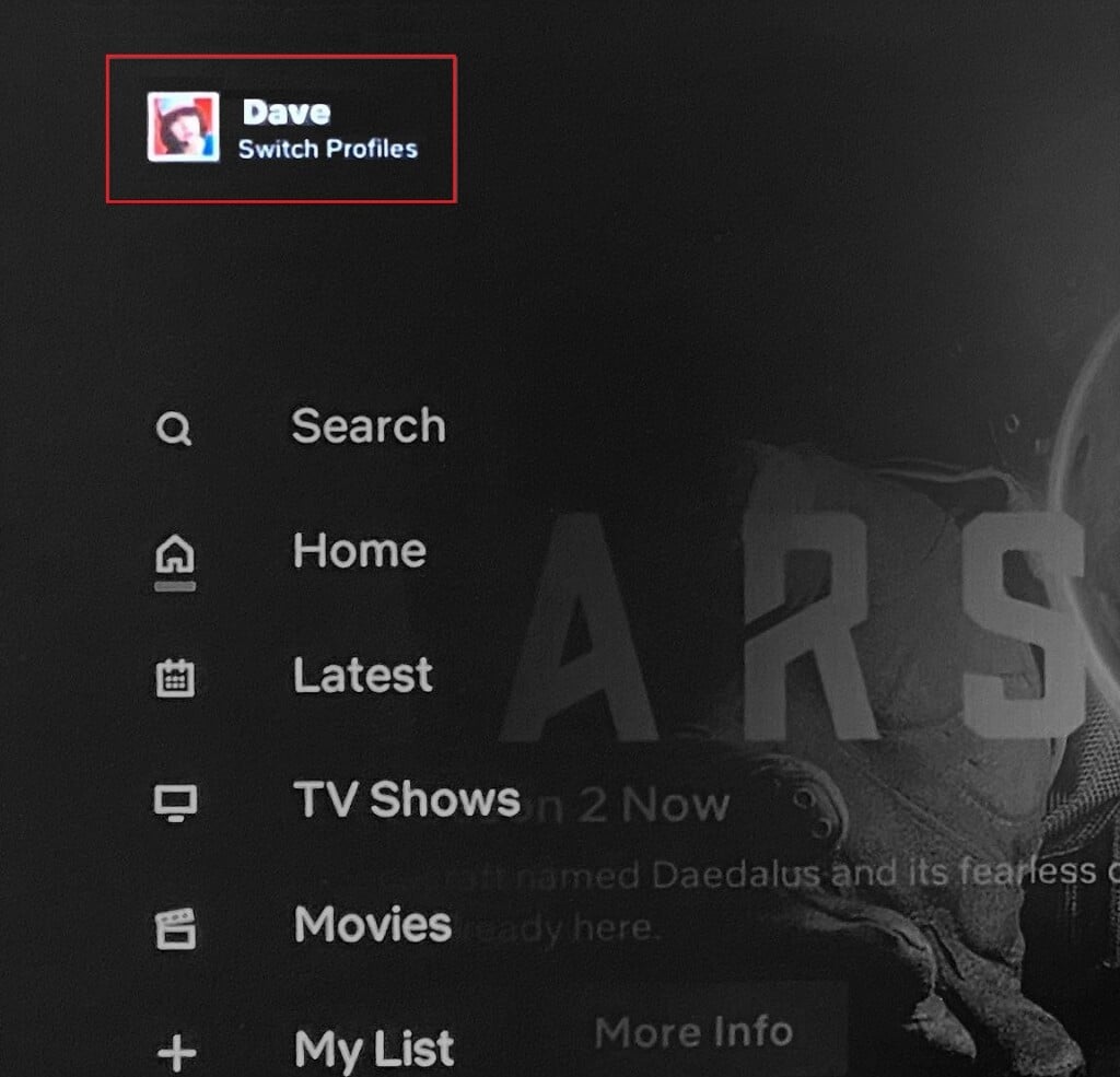 select switch profiles option in the Netflix TV