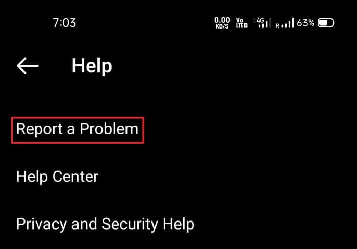 select the Report a problem option