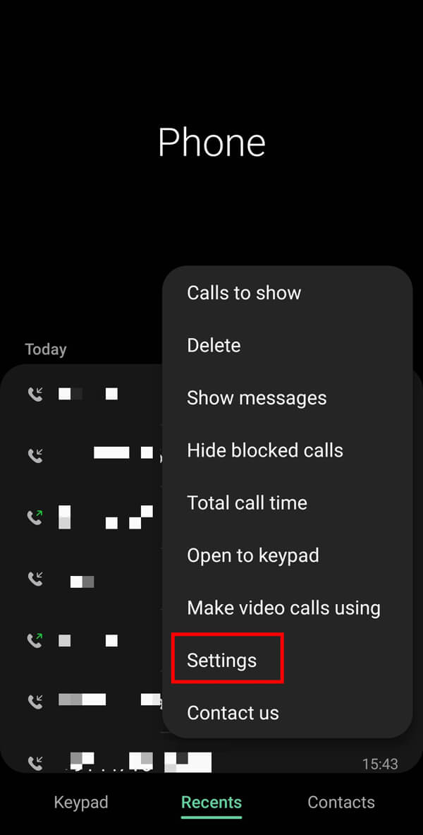 select the Settings option from the given list of options | How to Block Private Numbers on Android devices
