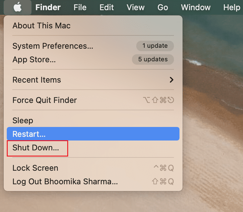 select the Shut Down... option in MacBook. How to Fix Microphone not Working on Mac