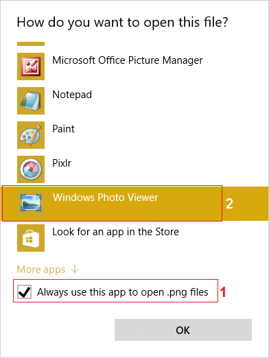 select the app with which you want to open the file