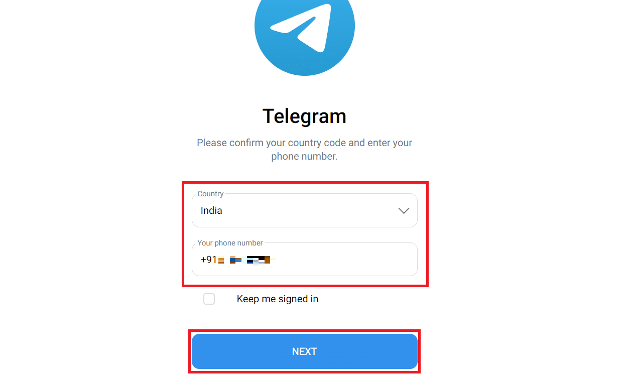 Select the Country and phone number and click on Next