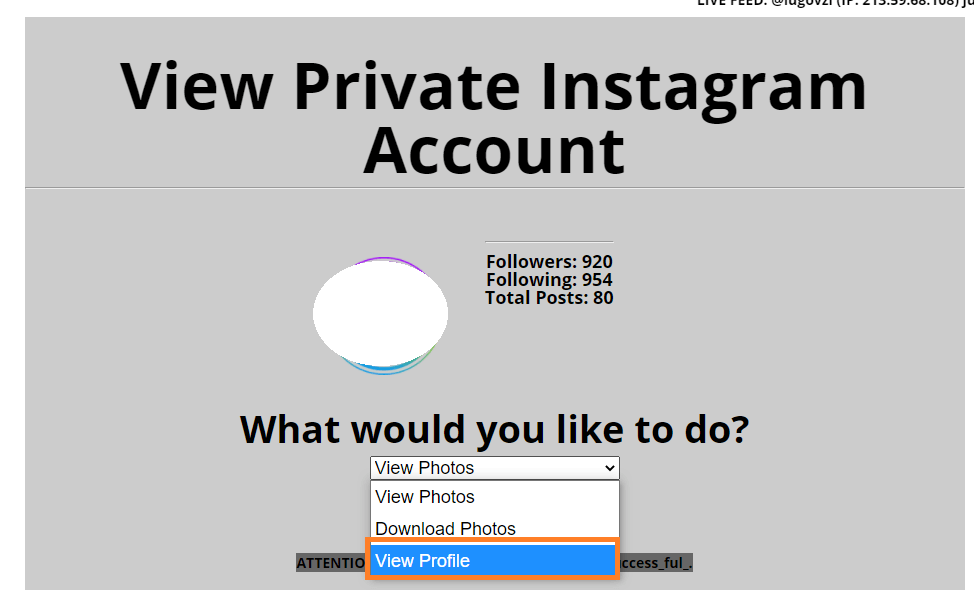 'Ne yapmak istersiniz'in altındaki açılır menüden 'Profili görüntüle' seçeneğini seçin