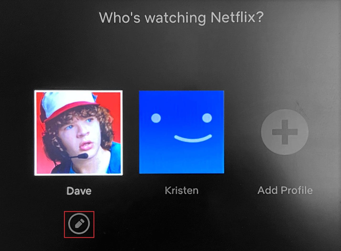 select the pencil icon for a particular netflix profile in TV