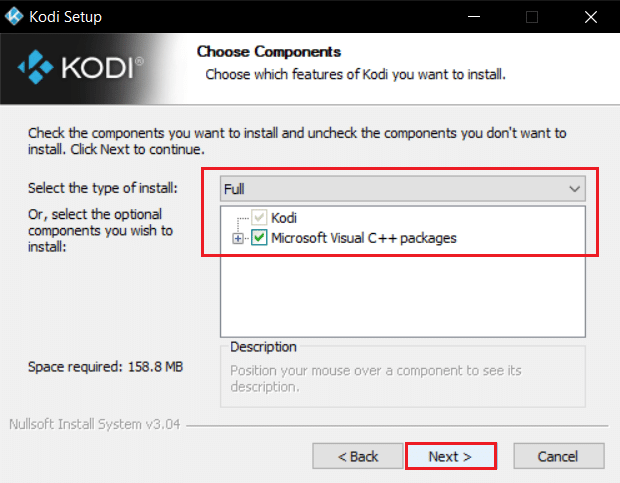 select type of installation and click on next in kodi installer window. Fix Kodi Update Failed
