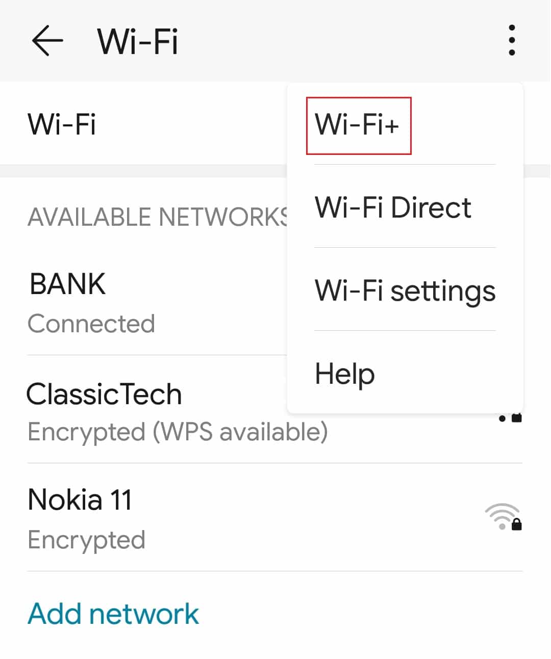 select wifi plus in wifi setting. Fix WiFi Keeps Turning Off on Android