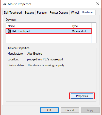 select your mouse from the list of devices and click properties