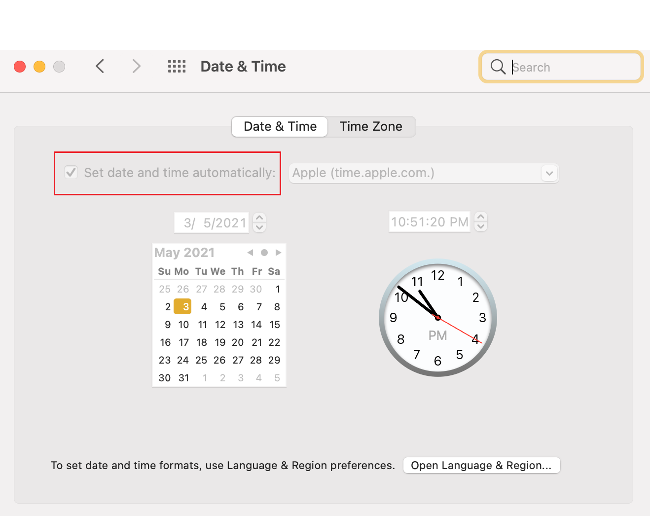 establecer la fecha y la hora automáticamente. Reparar la actualización del software de Mac atascada en la instalación