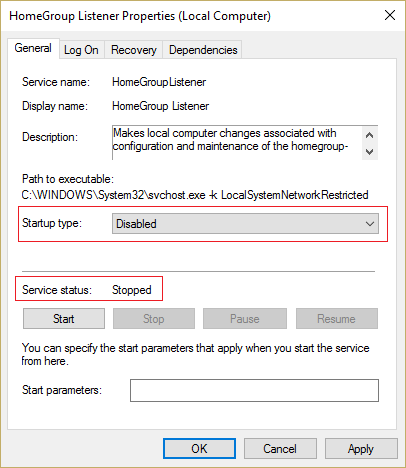 set startup type to disabled