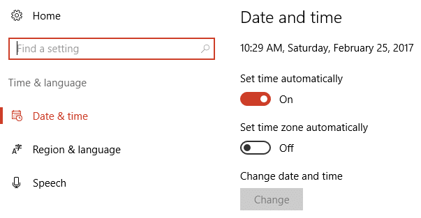 set time automatically in Date and time settings