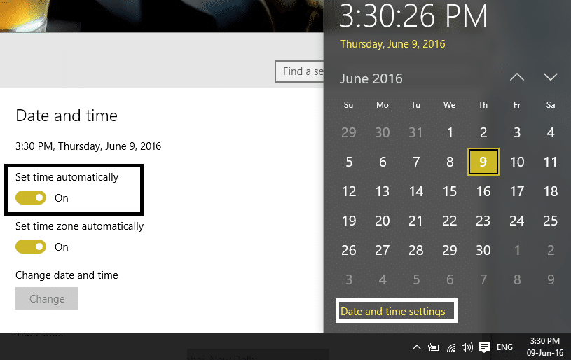 set time automatically on windows 10