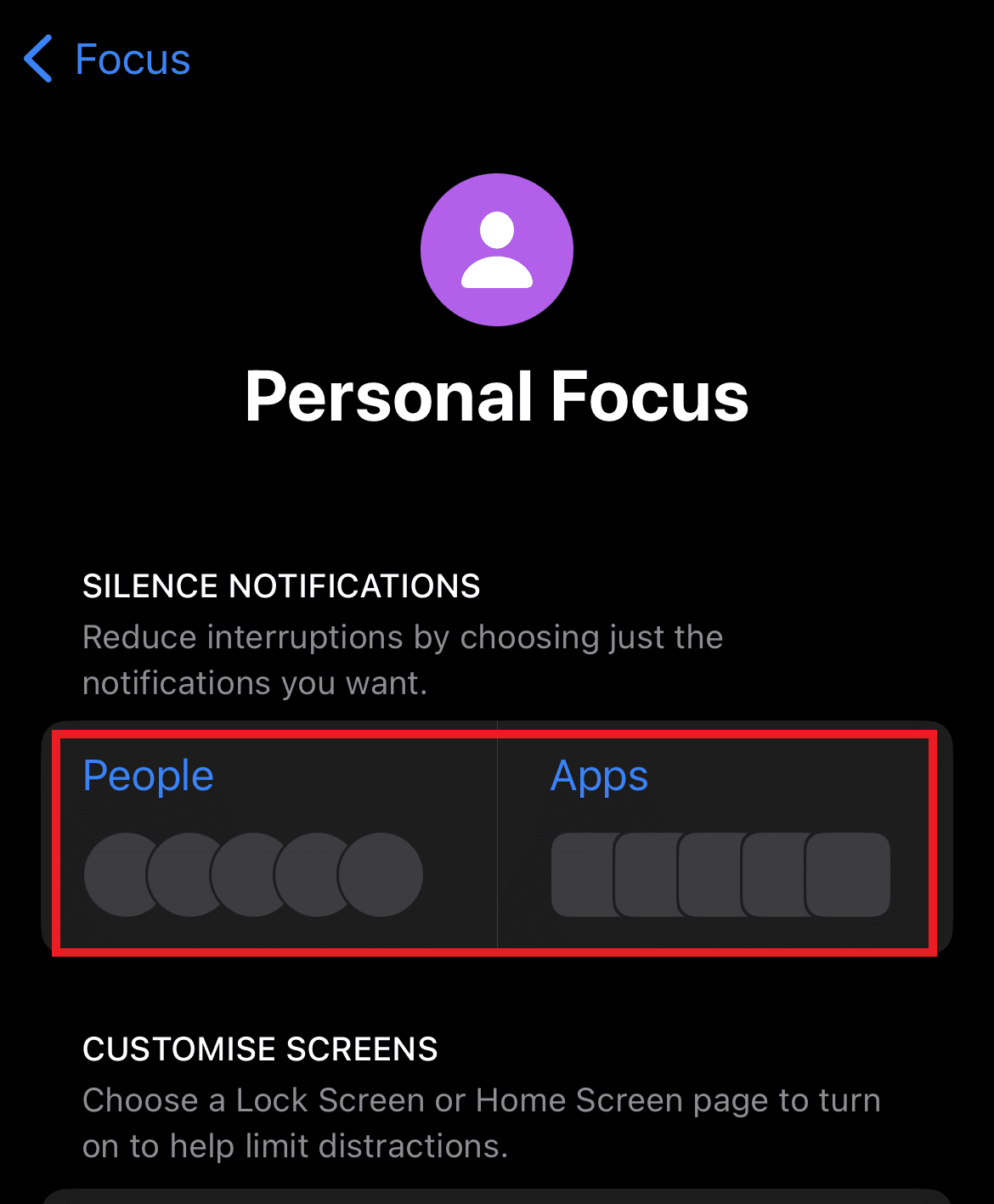 Set up your Focus for the People and Apps