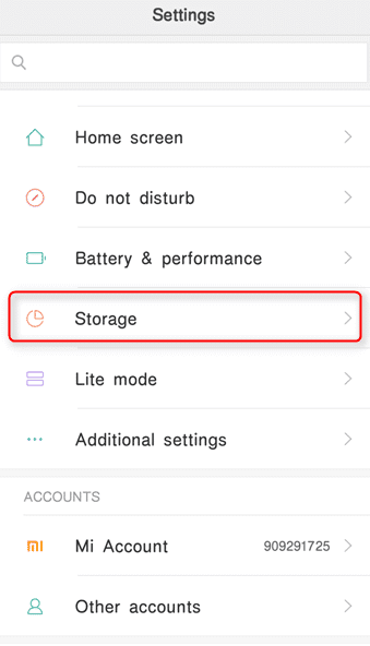 Under the Settings option of your phone, search for Storage and tap on the suitable option.