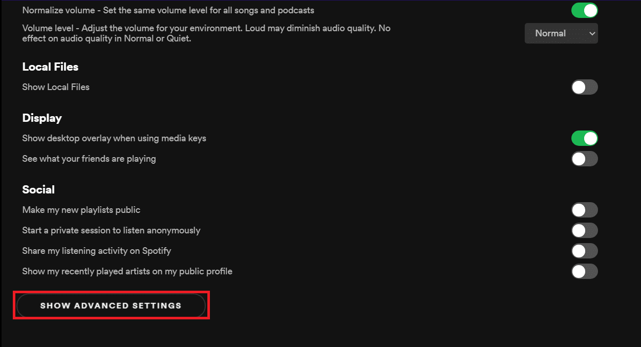Show advanced settings in Spotify settings. 