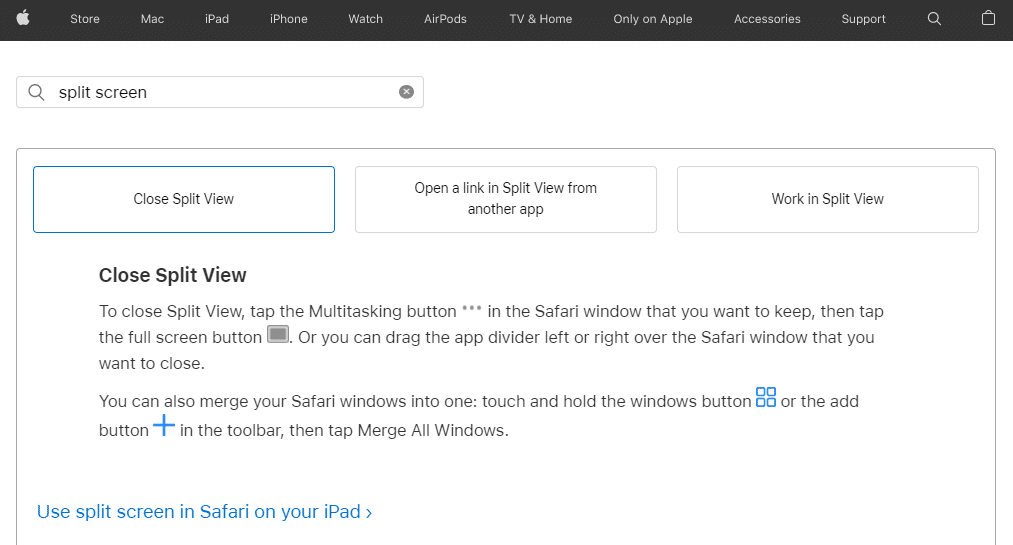 Apple Support for split screen