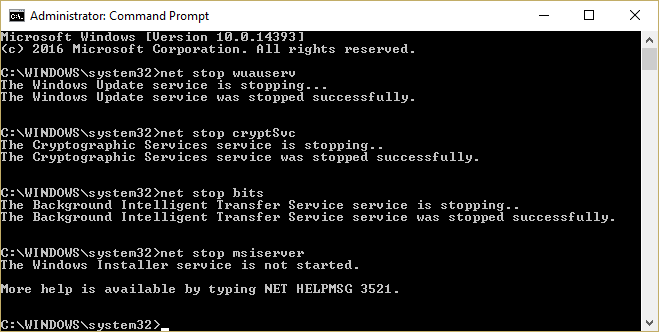 Stop Windows update services wuauserv cryptSvc bits msiserver | Fix Windows Update Error 80072EE2