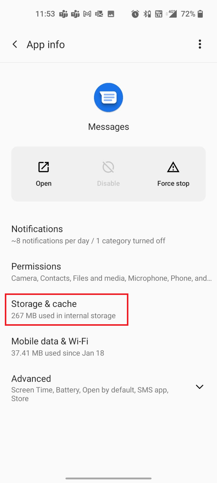 Opção de armazenamento e cache