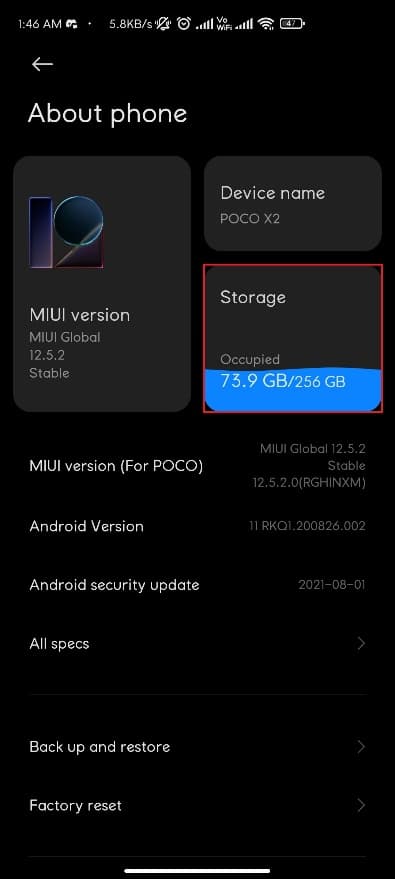 Storage in About Phone section in Android. Fix Spotify Not Opening on Android