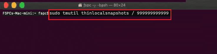 sudo tmutil thinlocalsnapshots command in mac terminal. Fix Boot Camp Assistant Not Enough Space Error