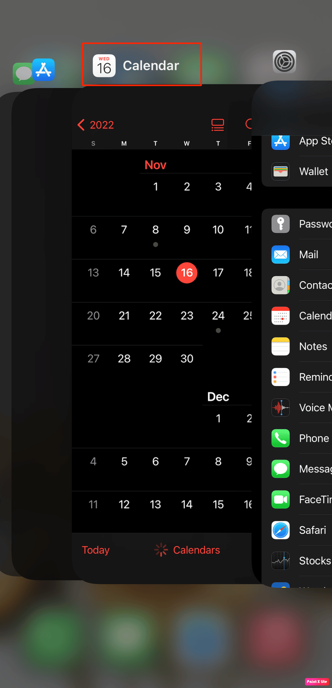 swipe up to close calendar app