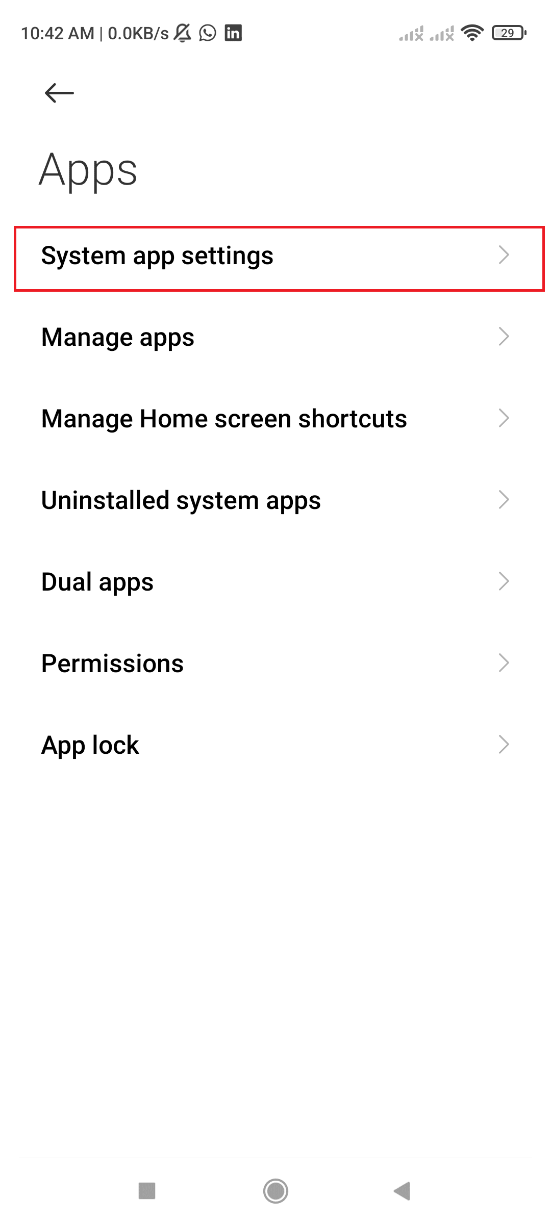 System app settings