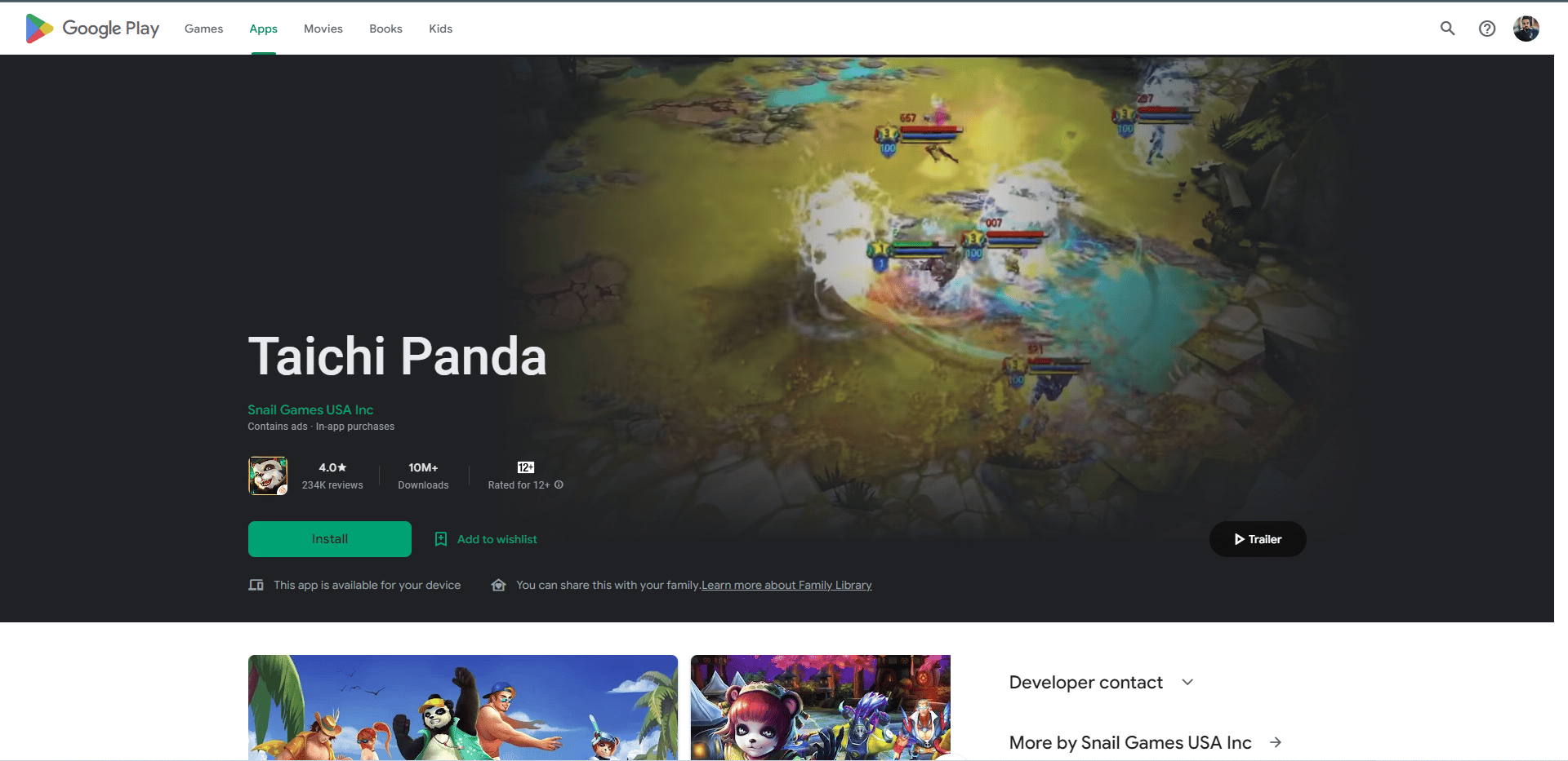 Taichi Panda play store webpage 